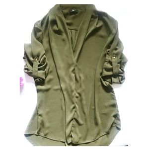 MOSSIMO • Olive Green • CONVERTIBLE SLEEVE BLOUSE